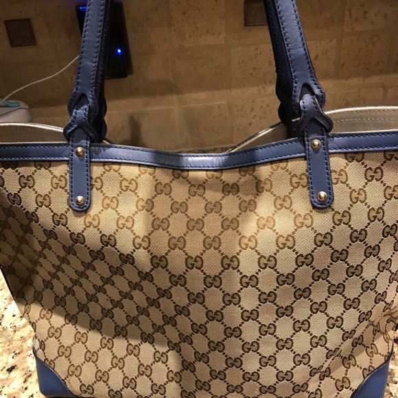 Gucci canvas craft tote blue leather trim - Picture 15 of 16